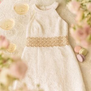 Lilly Pulitzer | White and Gold Lace Shift Dress | Size 0